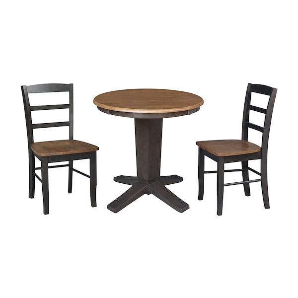 International Concepts 30 in. Solid Wood Round Top Dining Table with 2 Chairs in Washed Coal K45-30RT-23B-C2-2 - main